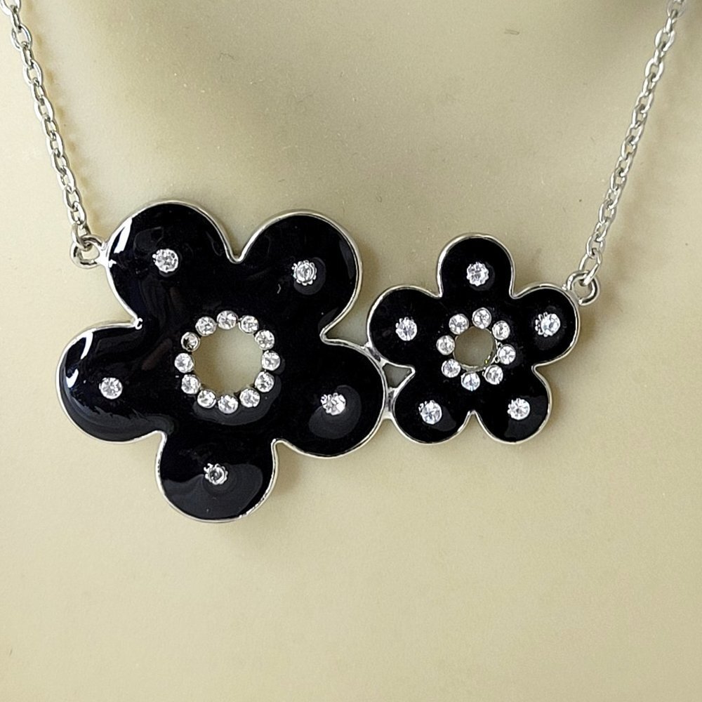 Black Enamel Flower Pendant